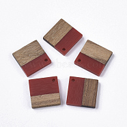Resin & Walnut Wood Pendants, Rhombus, Dark Red, 24x24x3~4mm, Hole: 2mm(RESI-S358-53I)