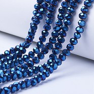 Electroplate Transparent Glass Beads Strands, Full Plated, Faceted, Rondelle, Blue Plated, 4x3mm, Hole: 0.4mm, about 113~115pcs/strand, 41~42cm(EGLA-A034-T4mm-UA02)