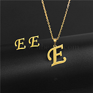 Golden Stainless Steel Initial Letter Jewelry Set, Stud Earrings & Pendant Necklaces, Letter E, No Size(IT6493-10)