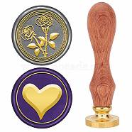 Halloween Wax Seal Stamp Set, 2Pcs Sealing Wax Stamp Solid Brass Heads with 1Pc Wood Handles, for Envelopes Invitations, Gift Card, June Rose, 75x22mm, 25mm, 3pcs/set(AJEW-WH20037-012)