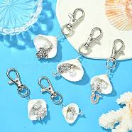 Shell & Ocean Theme Alloy Pendant Decorations, with Alloy Swivel Lobster Claw Clasps, Antique Silver, 75~88mm, 5pcs/set(HJEW-JM01572-S)