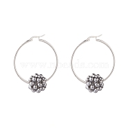 Ball Beaded Big Hoop Earrings, Glass Earrings for Women, Silver, 58x45.5x2mm, Pin: 1.5mm(EJEW-JE04804)