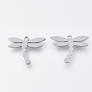 201 Stainless Steel Charms, Laser Cut Pendants, Dragonfly, Stainless Steel Color, 13x16.5x1mm, Hole: 1.2mm(STAS-S110-060P)