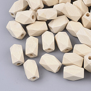 Unfinished Wood Beads, Natural Wooden Beads, Faceted, Polygon, PapayaWhip, 16x10x9mm, Hole: 3mm(WOOD-Q039-05F)