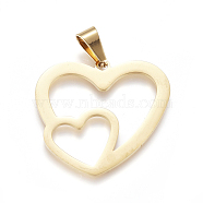 304 Stainless Steel Pendants, Large Hole Pendants, Double Heart, Golden, 31x33x1mm, Hole: 9mm(STAS-F239-05G)