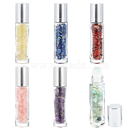 Elite Glass Roller Ball Bottles, Essential Oil Refillable Bottle, with Gemstone Chip Beads, for Personal Care, 85x20mm, Beads: 3x11~3x7mm, Capacity: 10ml, 6 materials, 1bottle/material, 6bottles/set(AJEW-PH0001-49)