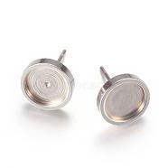 201 Stainless Steel Stud Earring Settings, with 304 Stainless Steel Pins, Stainless Steel Color, Tray: 8mm, 10mm(STAS-T004-08)