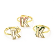 Mixed Color Enamel Initial Letter Adjustable Ring with Clear Cubic Zirconia, Real 18K Gold Plated Brass Jewelry for Women, Cadmium Free & Lead Free, Letter.K, US Size 5 1/4(16mm), Letter.K: 13.2x11.5mm(RJEW-P045-01G-K)