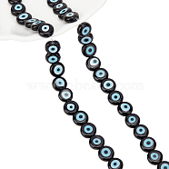 1 Strand Handmade Evil Eye Lampwork Beads Strands, Flat Round, Black, 8x3.2mm, Hole: 1mm(LAMP-NB0001-86A)