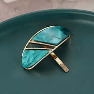 Alloy Bobby Pins, with Cellulose Acetate(Resin) Ornament, Ponytail Hook for Women Girls, Oval, Teal, 35x45mm(PW-WG42146-05)