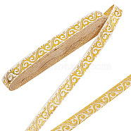 7M Ethnic Style Polyester Ribbon, Jacquard Cloud Ribbon, Clothing Accessories, Flat, Yellow, 3/8 inch(10~11mm), about 7.66 Yards(7m)/Roll(OCOR-WH0085-21)