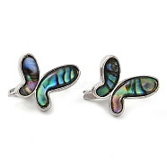 Brass with Enamel Paua Shell Fold Over Clasps, Butterfly, Platinum, 14x17x9mm, Hole: 1.2mm(KK-G505-13P)