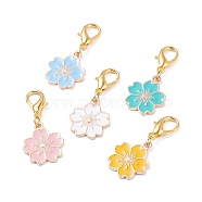Alloy Enamel Pendants Decoration, with Zinc Alloy Lobster Claw Clasps, Flower, Mixed Color, 38mm(HJEW-JM00631)