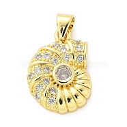 Brass Micro Pave Cubic Zirconia Pendants, Sea Snail, Rack Plating, Long-Lasting Plated, Lead Free & Cadmium Free, Real 18K Gold Plated, 18.5x13.5x3.5mm, Hole: 3.5x3.5mm(KK-S511-04B-G)