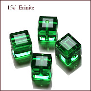 Imitation Austrian Crystal Beads, Grade AAA, Faceted, Cube, Green, 4x4x4mm(size within the error range of 0.5~1mm), Hole: 0.7~0.9mm(SWAR-F074-4x4mm-15)