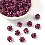 Polymer Clay Rhinestone Beads, Pave Disco Ball Beads, Grade A, Fuchsia, PP11(1.7~1.8mm), 8mm, Hole: 1.5mm(RB-H284-8MM-502)