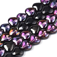 Electroplate Glass Beads Strands, Half Plated, Heart, Purple Plated, 9~10x10x5.5mm, Hole: 0.8mm, about 70~71pcs/strand, 25.20 inch~ 26.38 inch(64~67cm)(X-EGLA-S188-14-C01)