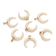 Resin Pendants, with Brass Findings, Double Horn/Crescent Moon, Golden, Creamy White, 34~35x34x9mm, Hole: 6x3mm(X-RESI-S357-026A)