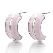 (Jewelry Parties Factory Sale)Alloy Enamel Stud Earring, with Stainless Steel Pins, Letter C Shape, Platinum, Pink, 20x19x9mm, Pin: 1mm(EJEW-N012-05P)
