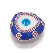 Brass Cubic Zirconia Beads, with Enamel, Eye, Blue, Platinum, 16.5x16.5x4mm, Hole: 0.7mm(ZIRC-O029-02P)
