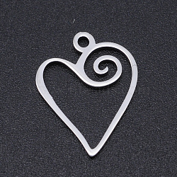 Non-Tarnish 201 Stainless Steel Pendants, Laser Cut Pendants, Heart, Stainless Steel Color, 17x13.5x1mm, Hole: 1.5mm(STAS-T054-JN770-1)