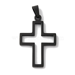 304 Stainless Steel Pendants, Religion, Cross Charm, Black, 34.5x22.5x2mm, Hole: 7.5x3.5mm(STAS-Z075-04EB)