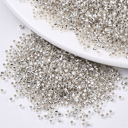 Glass Seed Beads, Fit for Machine Eembroidery, Silver Lined, Round, Silver, 11/0, 2x1.5mm, Hole: 1mm, about 3333pcs/50g(X-SEED-S042-04B-06)