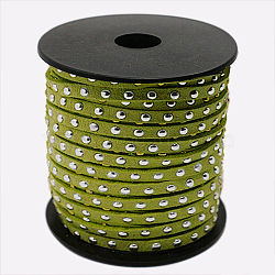 Silver Aluminum Studded Faux Suede Cord, Faux Suede Lace, Yellow Green, 5x2mm, about 20yards/roll(LW-D004-12-S)