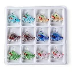 Handmade Lampwork Glass Pendants, Inner Flower, Hedgehog, Mixed Color, 38x43x13mm, Hole: 6x4mm, 12pcs/box(LAMP-R106-M4-B)