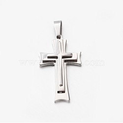 Tarnish Resistant 304 Stainless Steel Cross Pendants, Stainless Steel Color, 45x26.5mm, Hole: 8x5mm(STAS-M185-33P)