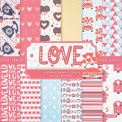 24Pcs 12 Styles Scrapbook Paper Pads, for DIY Album Scrapbook, Background Paper, Diary Decoration, Square, Heart, 152x152x0.2mm, 2pcs/style(DIY-WH0028-47F)