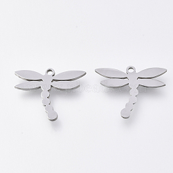 Tarnish Resistant 201 Stainless Steel Charms, Laser Cut Pendants, Dragonfly, Stainless Steel Color, 13x16.5x1mm, Hole: 1.2mm(STAS-S110-060P)