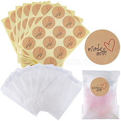 120Pcs Flat Translucent Glassine Waxed Paper Treat Bags Cookie Bags, with 10 Sheets Round Dot Sealing Adhesive Gift Stickers, Word, Bag: 10.5x7.2x0.02cm, Sticker: 38mm, 12pcs/sheet(STIC-CP0001-11G)