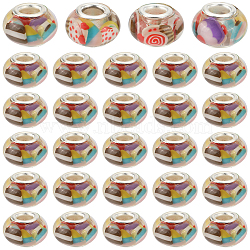 50Pcs Transparent Resin European Rondelle Beads, Large Hole Beads, with Snack Polymer Clay and Platinum Tone Alloy Double Cores, Colorful, 14x8.5mm, Hole: 5mm(RPDL-SC0001-09B)