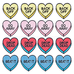 16Pcs 4 Colors Heart Computerized Embroidery Cloth Iron on Patches, Stick On Patch,Costume Accessories, Appliques, Mixed Color, 53x51x1.5mm, 4pcs/color(DIY-FG0004-41)