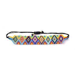 Adjustable Glass Seed Beads Braided Bead Bracelets, Rhombus, Colorful, 1-3/8 inches~2-3/4 inches(3.7~7.1cm)(BJEW-D442-33)
