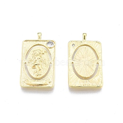 Brass Micro Pave Clear Cubic Zirconia Pendants, Rectangle with Oval & Human, Real 18K Gold Plated, 30.8x16.5x3.2mm, Hole: 2x2.7mm(KK-G432-19G)
