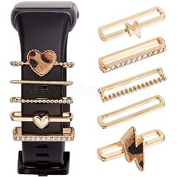 10Pcs Heart & Lightning Bolt Alloy Watch Band Charms Set, Light Gold, 2.3~2.4x0.15~2.05cm(FIND-NB0003-21)