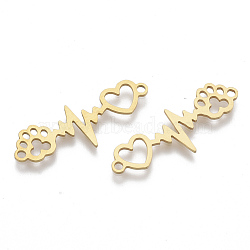201 Stainless Steel Links connectors, Laser Cut Links, Heartbeat with Paw Print, Golden, 33x12x1mm, Hole: 1.8mm(X-STAS-N091-34G)