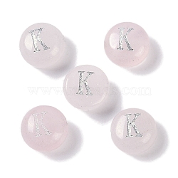 Natural Rose Quartz Beads, Rondelle with Letter, Letter K, 8.5~9x5~5.5mm, Hole: 1.2mm(G-L524-20K-01)