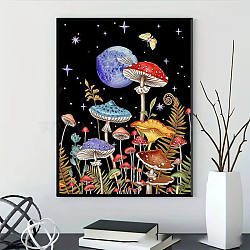 DIY Aesthetic Fantasy Mushroom Pattern Diamond Painting Kits, including Acrylic Rhinestones, Dotting Pen, Glue Clay, Tray Plate, Black, 400x300mm(DIAM-PW0005-09B)