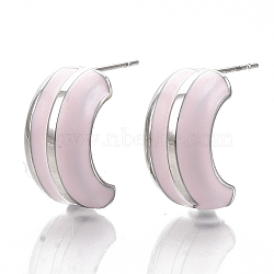 (Jewelry Parties Factory Sale)Alloy Enamel Stud Earring, with Stainless Steel Pins, Letter C Shape, Platinum, Pink, 20x19x9mm, Pin: 1mm(EJEW-N012-05P)