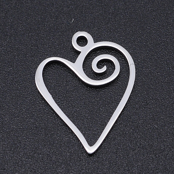 201 Stainless Steel Pendants, Laser Cut Pendants, Heart, Stainless Steel Color, 17x13.5x1mm, Hole: 1.5mm