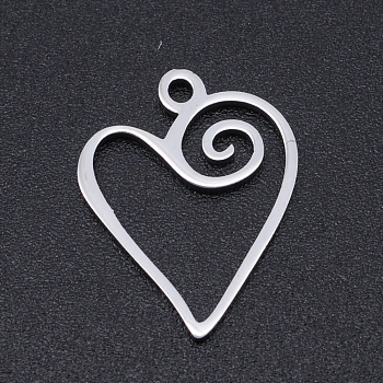 Non-Tarnish 201 Stainless Steel Pendants, Laser Cut Pendants, Heart, Stainless Steel Color, 17x13.5x1mm, Hole: 1.5mm