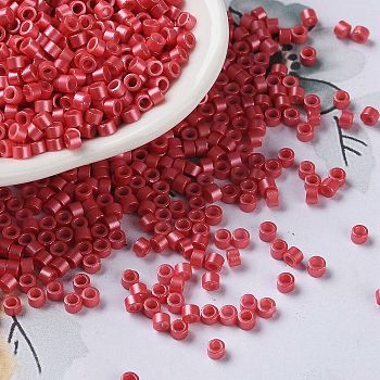 Baking Paint Glass Seed Beads, Cylinder, Crimson, 2.5x2mm, Hole: 1.4mm, about 45359pcs/pound