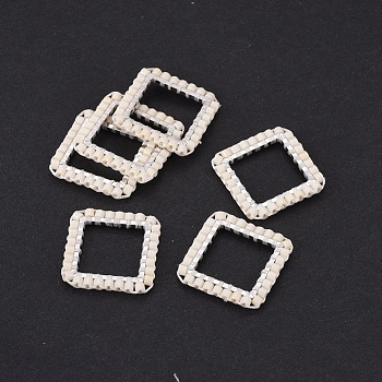 MIYUKI & TOHO Handmade Japanese Seed Beads, with 304 Stainless Steel Link Rings, Loom Pattern, Square, Silver, Seashell Color, 15x15x1.8~2mm