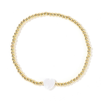 Shell & Brass Beaded Stretch Bracelets for Women, Heart, 6-7/8 inch(17.5cm)