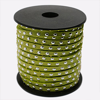 Silver Aluminum Studded Faux Suede Cord, Faux Suede Lace, Yellow Green, 5x2mm, about 20yards/roll