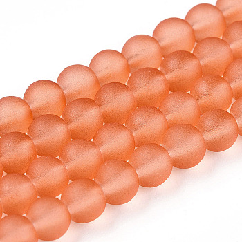 Transparent Glass Bead Strands, Frosted, Round, Light Salmon, 4mm, Hole: 0.9mm, about 205~210pcs/strand, 31.89~32.68 inch(81~83cm)