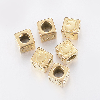 304 Stainless Steel Large Hole Letter European Beads, Horizontal Hole, Cube with Letter.G, Golden, 8x8x8mm, Hole: 5mm